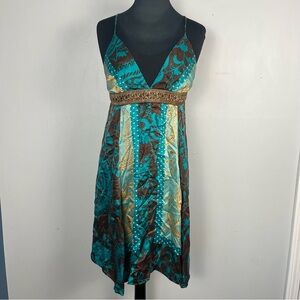 The pyramid collection 100% silk blue brown mini dress size small
